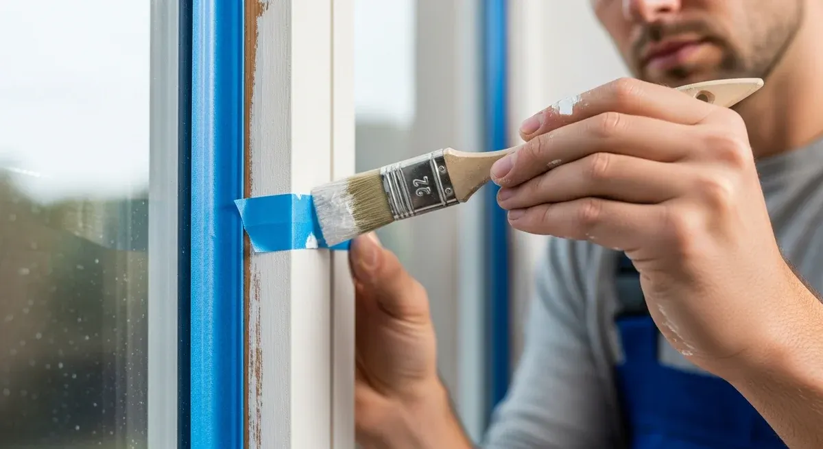 Professionel maler udfører maling af træværk i Hovedgård — certificeret malerfirma