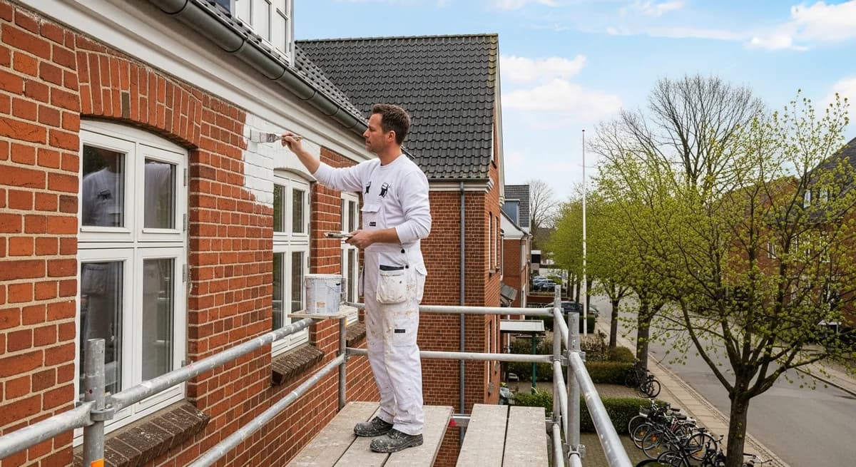 Professionel maler udfører udvendig maling i Serup — certificeret malerfirma