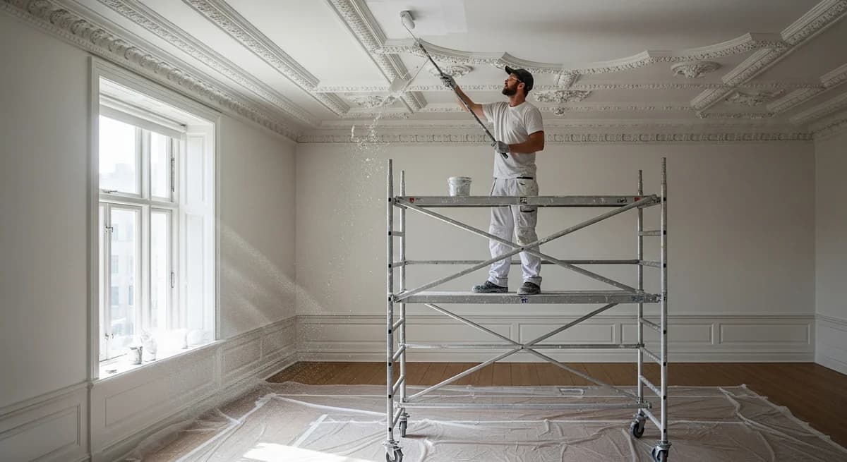 Professionel maler udfører loftsmaling i Gentofte — certificeret malerfirma