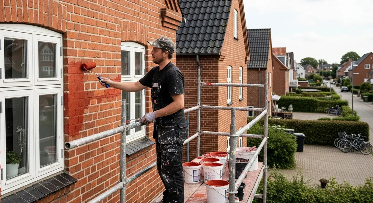 Professionel maler udfører facademaling i Bølkemose — certificeret malerfirma
