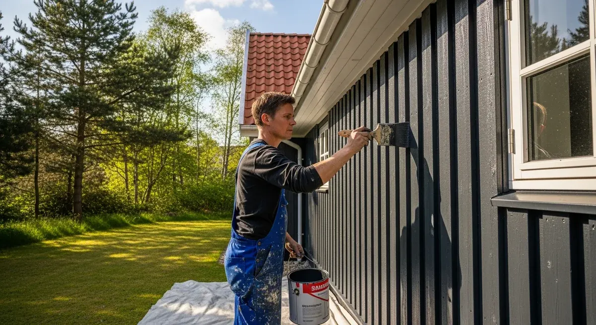 Professionel maler udfører udvendig maling i Bølling — certificeret malerfirma
