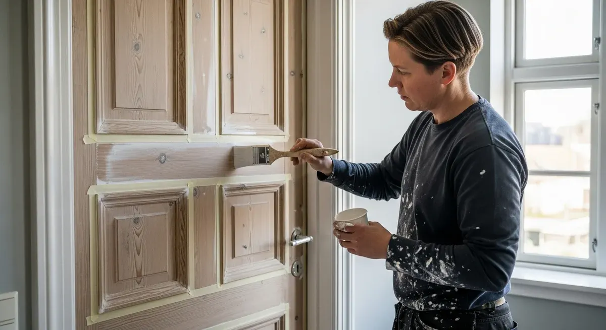 Professionel maler udfører maling af træværk i Albøge — certificeret malerfirma