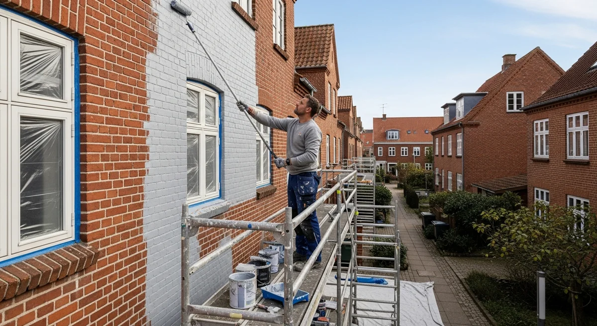 Professionel maler udfører facademaling i Frederikshavn — certificeret malerfirma