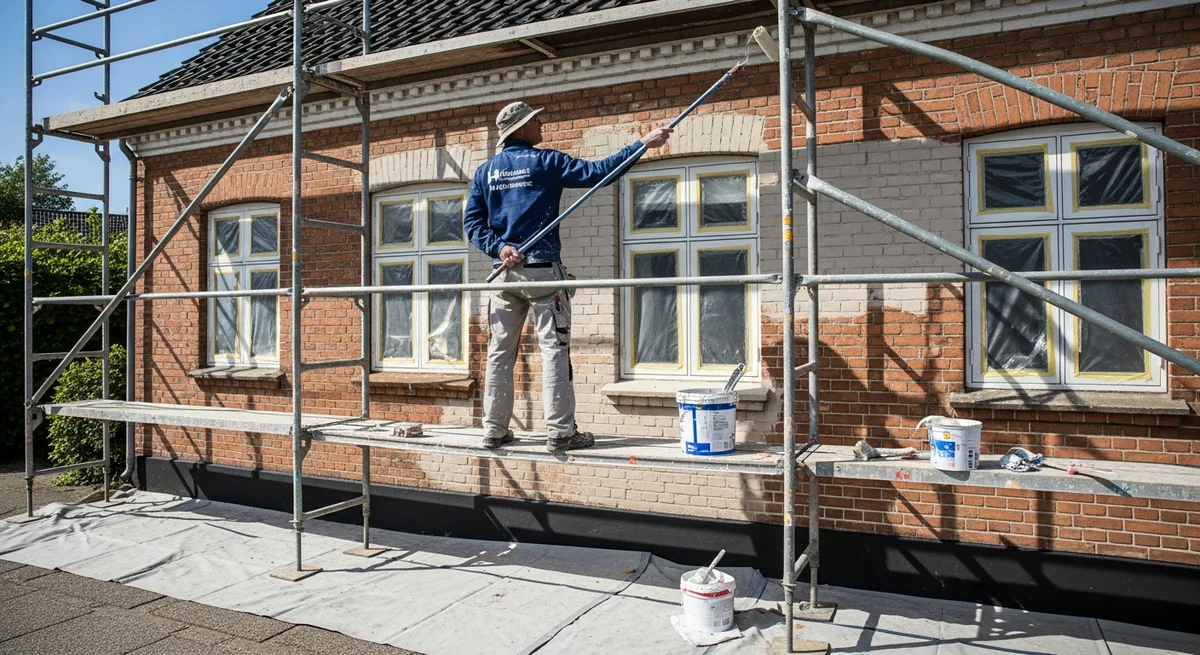 Professionel maler udfører facademaling i Haderslev — certificeret malerfirma
