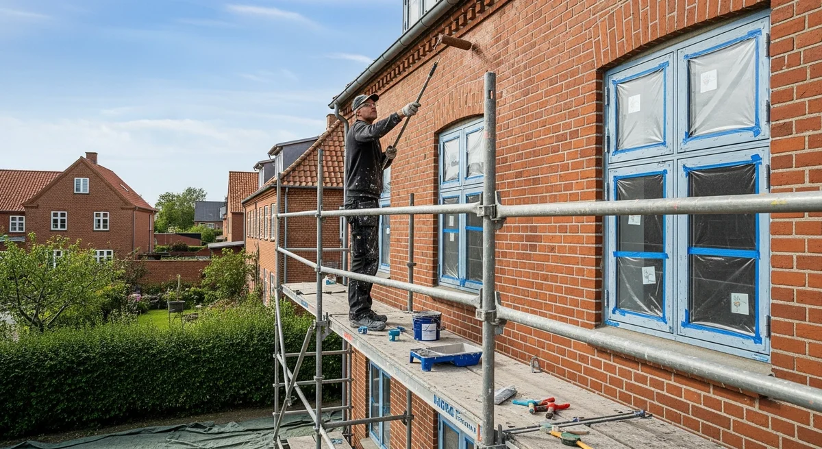 Professionel maler udfører facademaling i Herlev — certificeret malerfirma