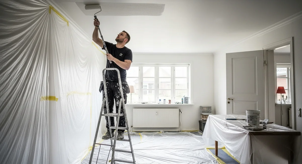 Professionel maler udfører loftsmaling i Albertslund — certificeret malerfirma