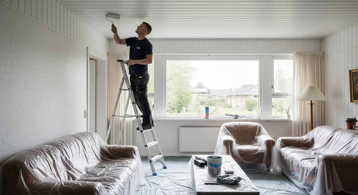 Professionel maler udfører loftsmaling i Frederikssund — certificeret malerfirma