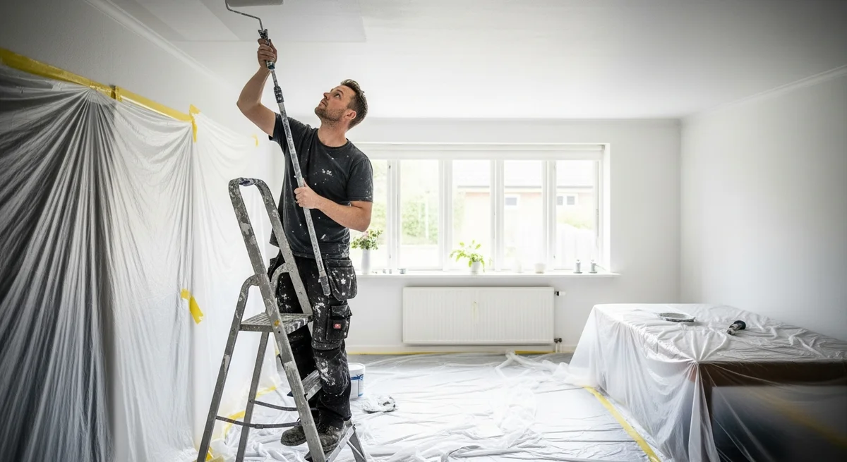 Professionel maler udfører loftsmaling i Haderslev — certificeret malerfirma