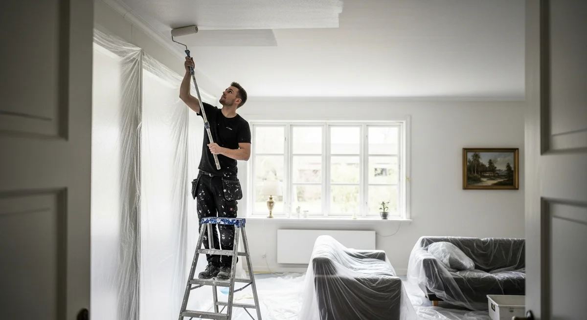 Professionel maler udfører loftsmaling i Hørsholm — certificeret malerfirma