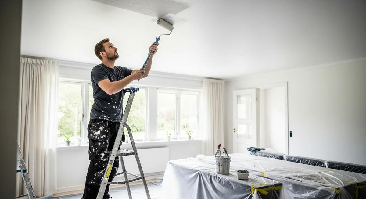 Professionel maler udfører loftsmaling i Lillerød — certificeret malerfirma