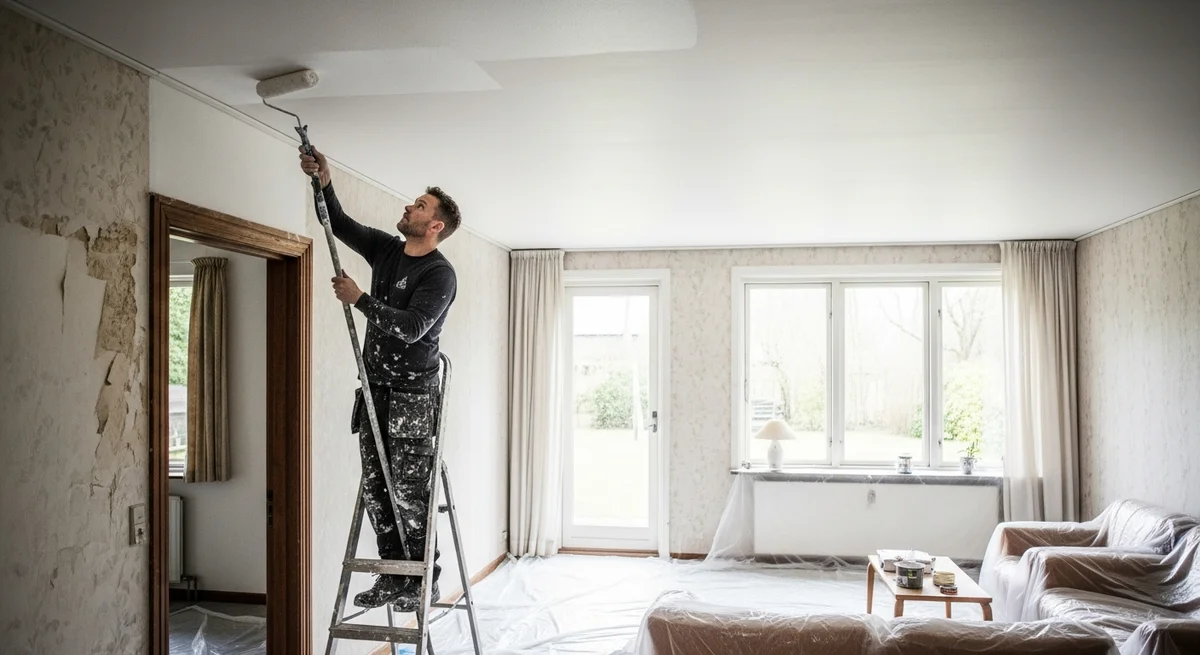 Professionel maler udfører loftsmaling i Nørresundby — certificeret malerfirma