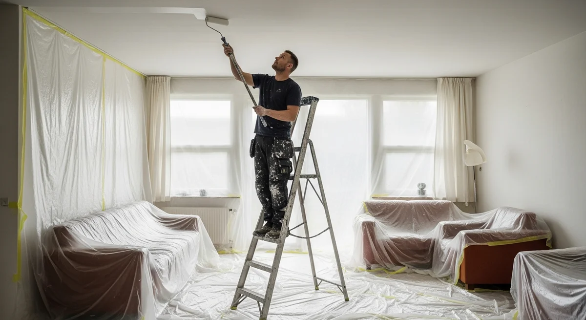 Professionel maler udfører loftsmaling i Ringsted — certificeret malerfirma