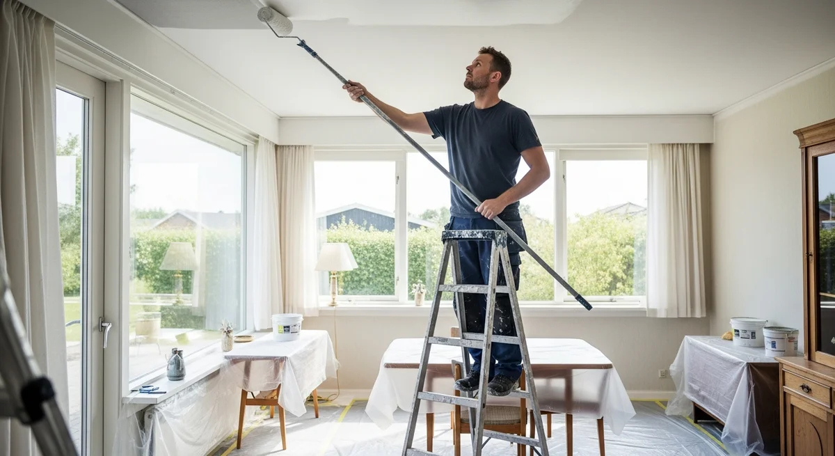Professionel maler udfører loftsmaling i Solrød Strand — certificeret malerfirma