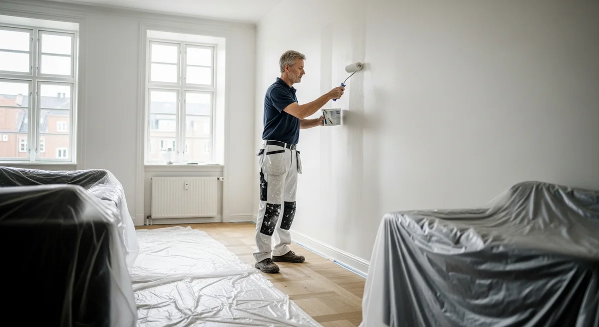 Professionel maler udfører maling af lejlighed i Assentoft — certificeret malerfirma