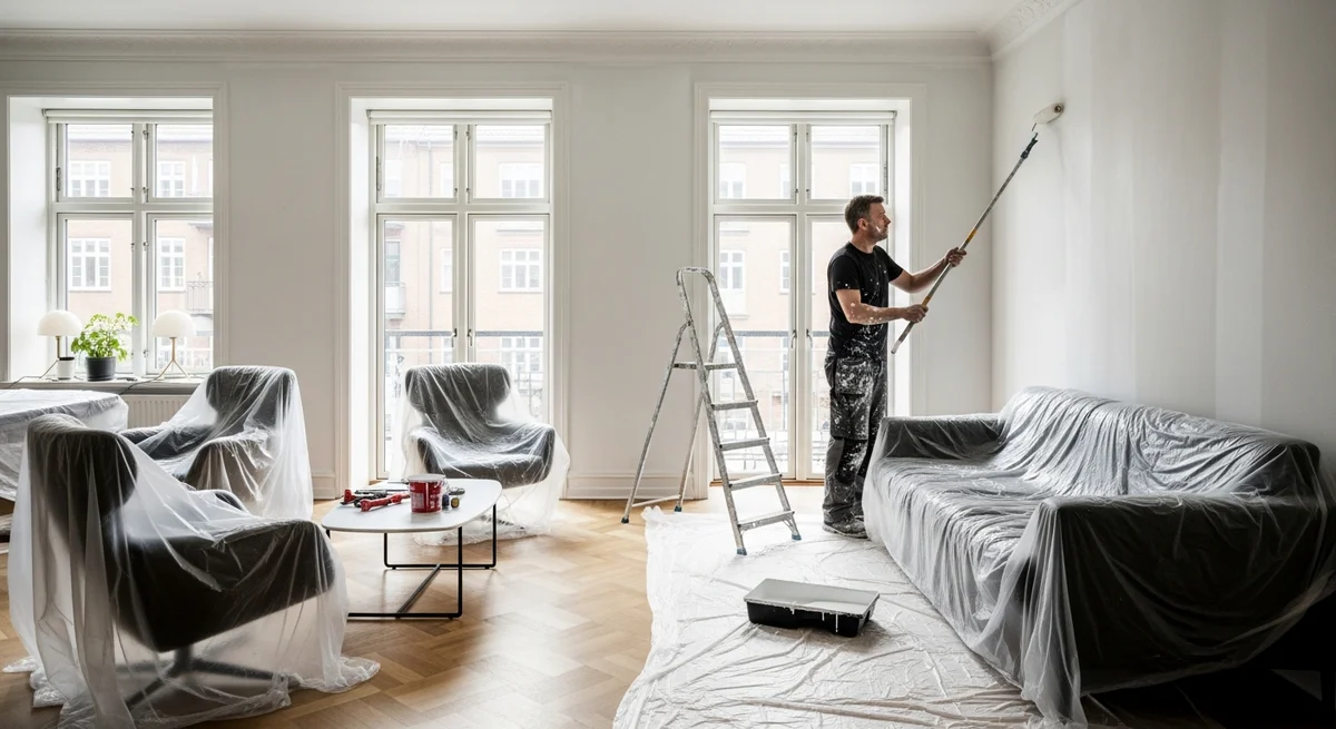 Professionel maler udfører maling af lejlighed i Bogense — certificeret malerfirma