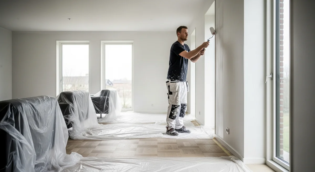 Professionel maler udfører maling af lejlighed i Faxe — certificeret malerfirma