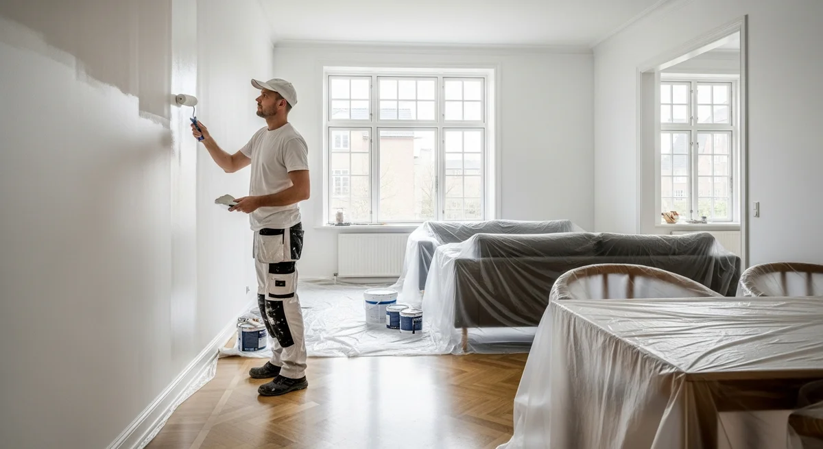 Professionel maler udfører maling af lejlighed i Glamsbjerg — certificeret malerfirma