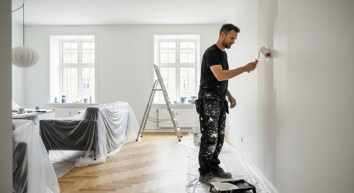 Professionel maler udfører maling af lejlighed i Helsingør — certificeret malerfirma