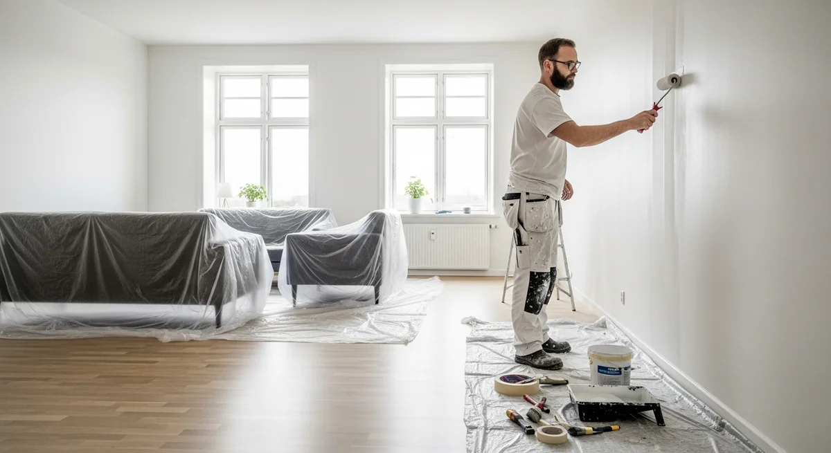 Professionel maler udfører maling af lejlighed i Løgstør — certificeret malerfirma