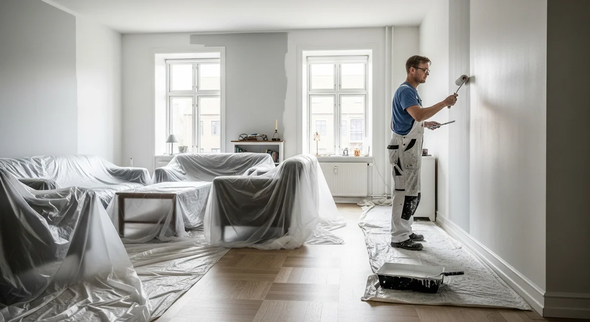 Professionel maler udfører maling af lejlighed i Lynge — certificeret malerfirma
