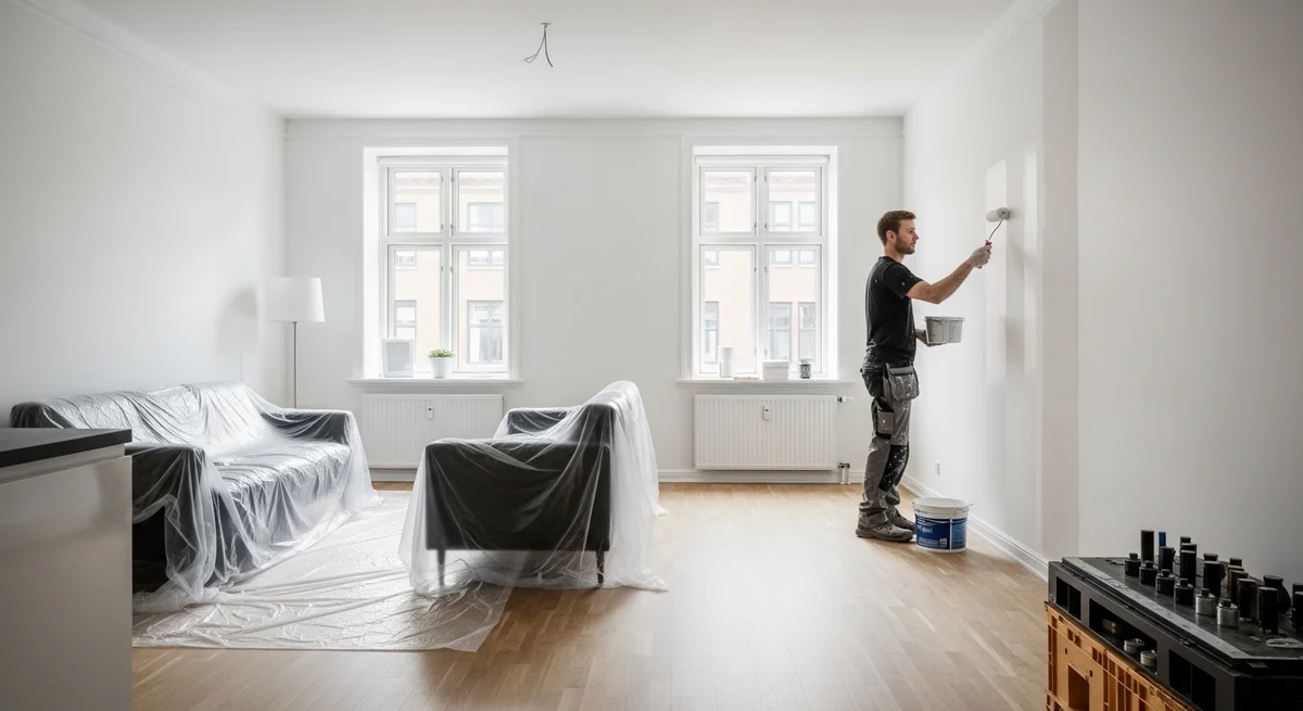 Professionel maler udfører maling af lejlighed i Sunds — certificeret malerfirma