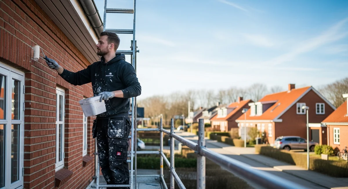 Professionel maler udfører udvendig maling i Langeskov — certificeret malerfirma