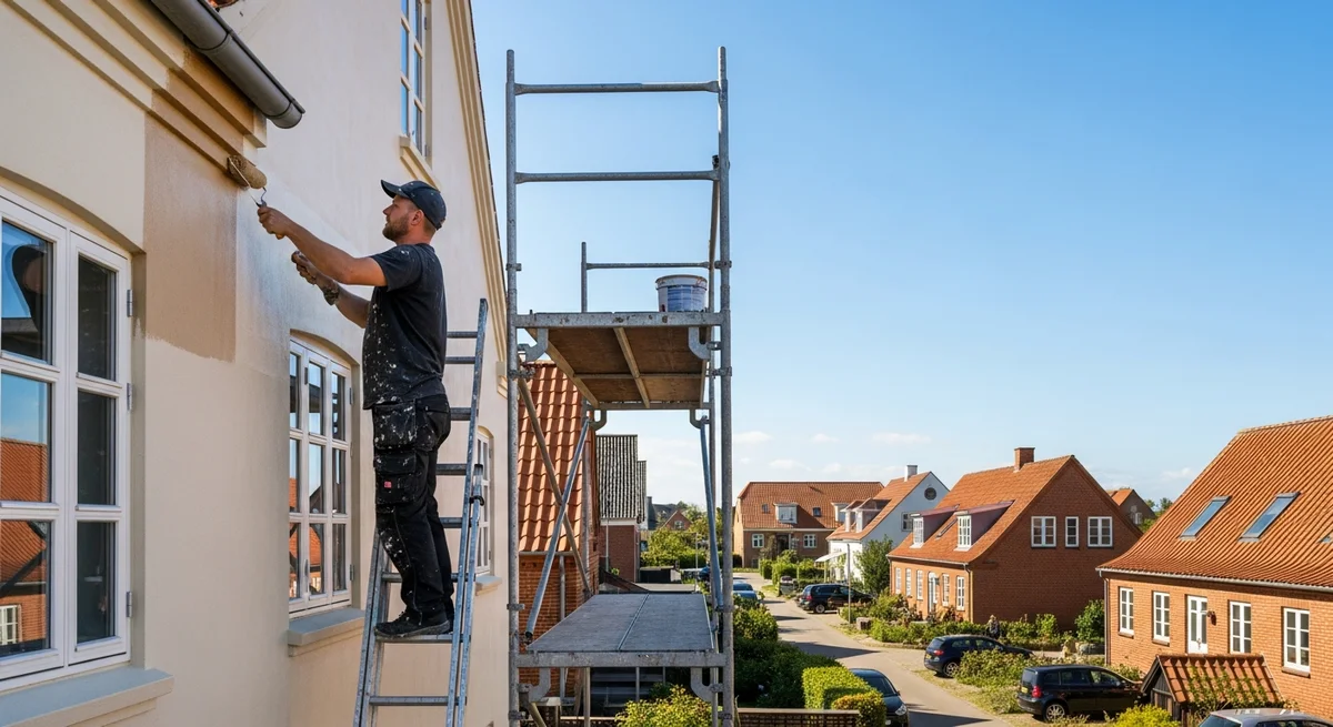 Professionel maler udfører udvendig maling i Nørresundby — certificeret malerfirma