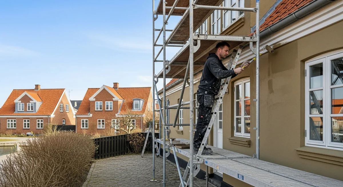 Professionel maler udfører udvendig maling i Rudkøbing — certificeret malerfirma