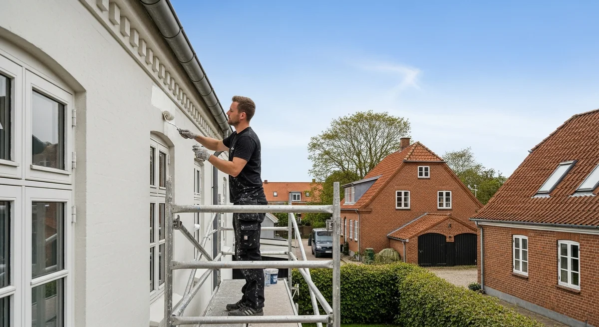Professionel maler udfører udvendig maling i Solbjerg — certificeret malerfirma